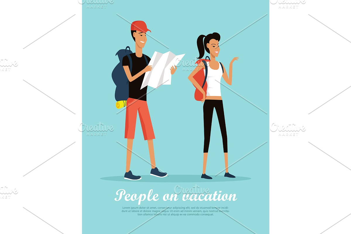People on Vacation Conceptual Flat Vector Banner in Illustrations - product preview 8