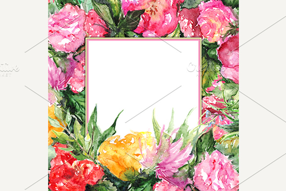 Watercolor floral frame border in Illustrations - product preview 8