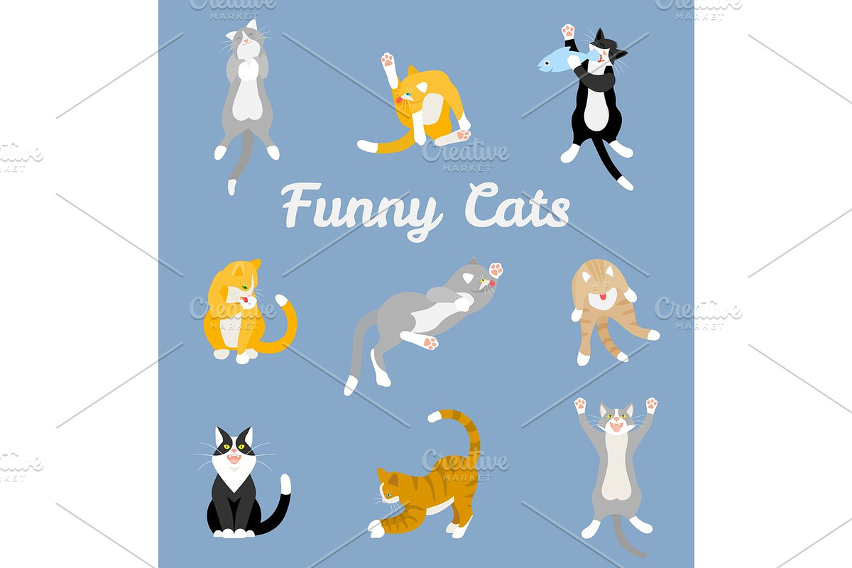 Different cartoon cats set. in Illustrations - product preview 8