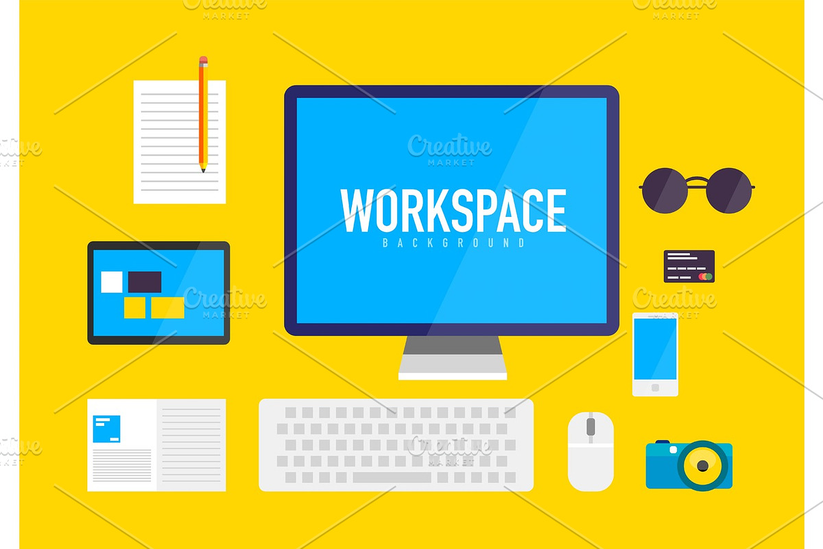 Flat design workspace background in Illustrations - product preview 8