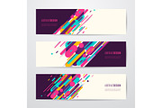 Vector illustration of horizontal geometry round, diagonal and line banner set