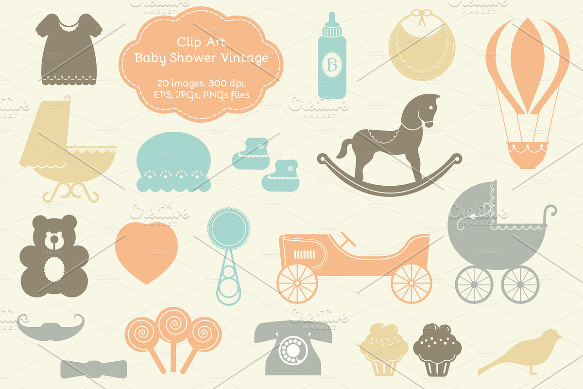 20 Baby Shower Vintage Elements in Illustrations - product preview 8