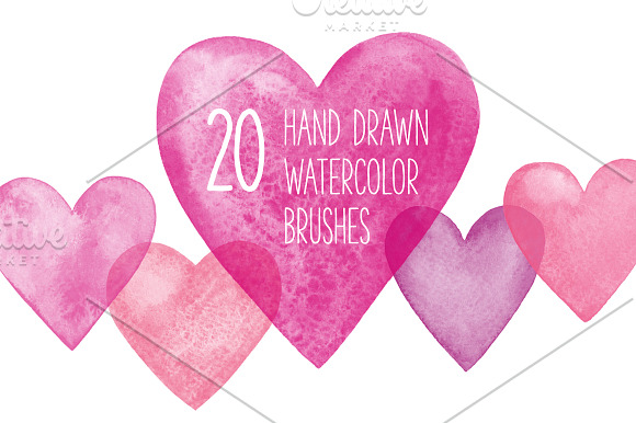 Watercolor hearts brushes in Photoshop Brushes - product preview 2