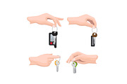 Keys on Keyring in Human Hand Flat Vectors Set