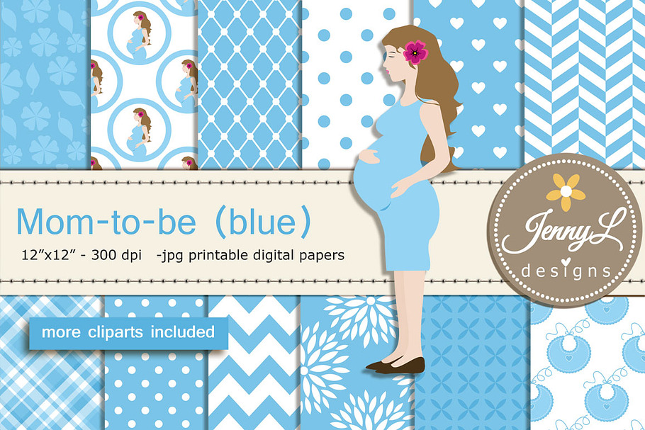 Pregnant Mom Digital Papers Clipart