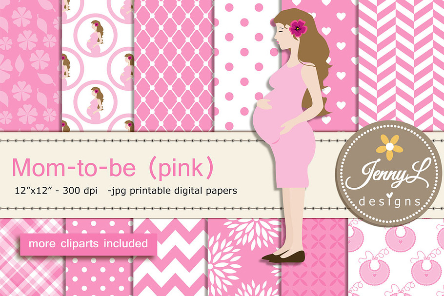 Pregnant Mom Digital papers Clipart in Patterns - product preview 8