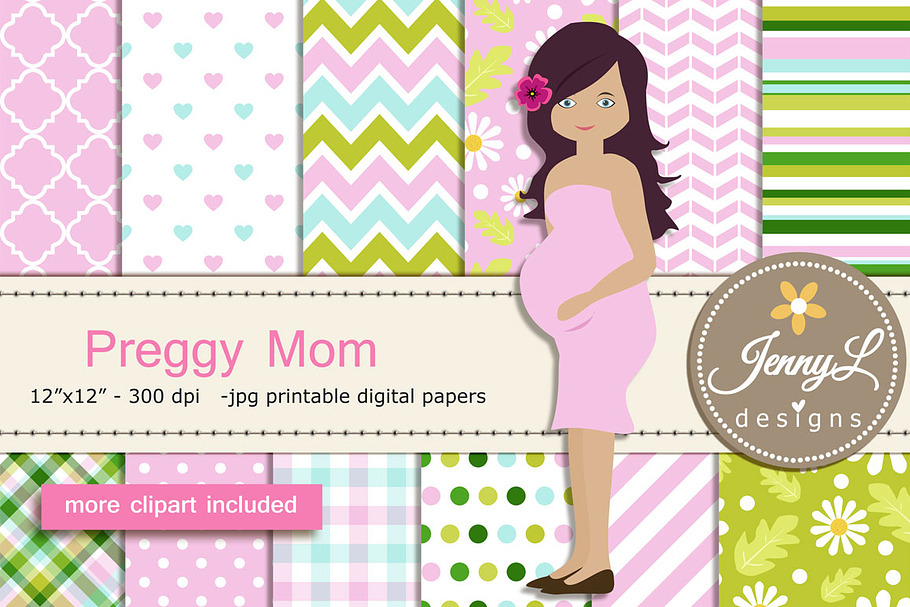 Pregnant Mom Digital papers Clipart