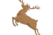 elk stag deer jumping retro style