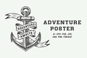 Vintage adventure poster with anchor