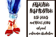 Red shoes watercolor illustration