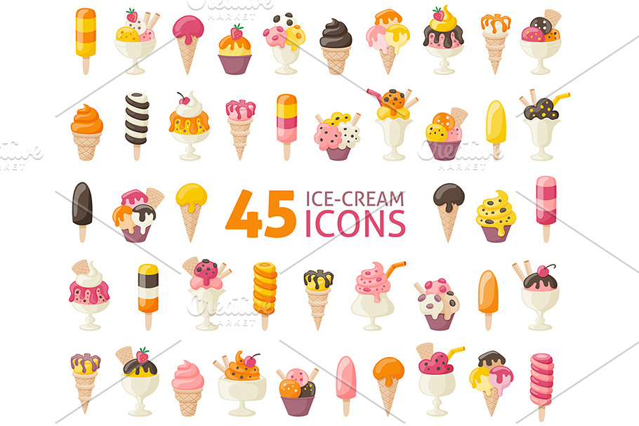 45 Ice Cream Icon Set