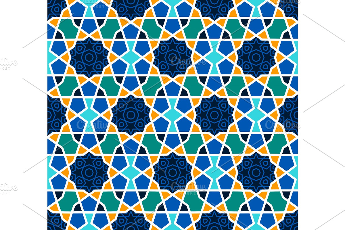 Arabesque seamless pattern with stars on blue in Patterns - product preview 8