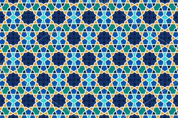 Arabesque seamless pattern with stars on blue in Patterns - product preview 1