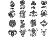 Set of beautiful zodiac signs