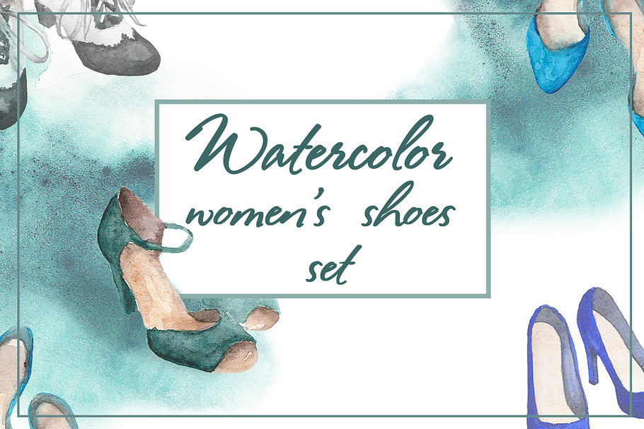 Watercolor women's shoes set in Objects - product preview 8