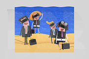 Business people at beach with VR set