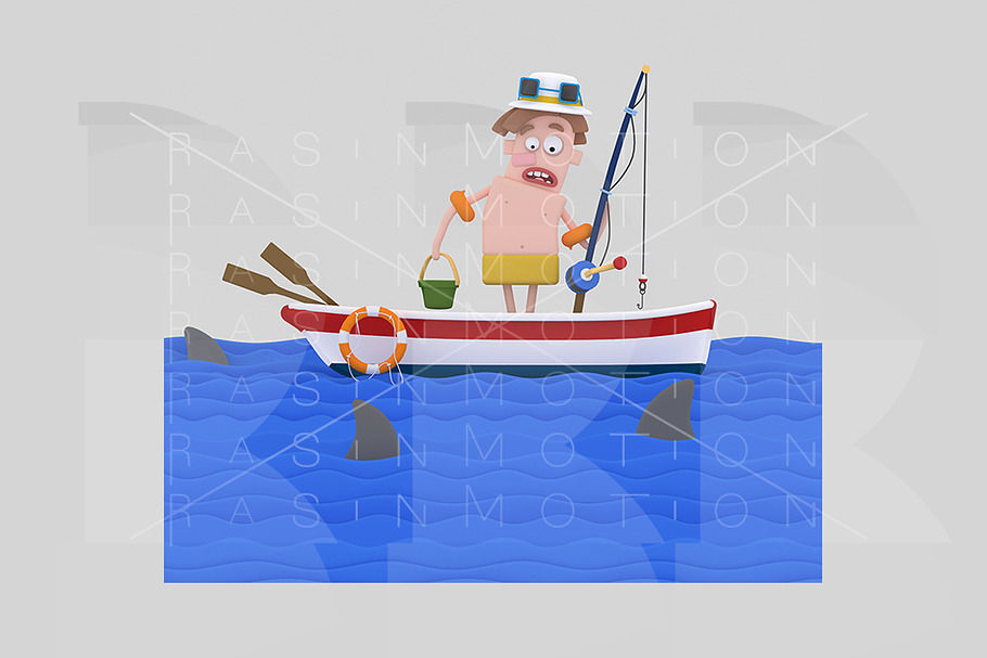 Scared fisherman looking at sea in Illustrations - product preview 8