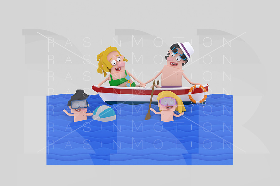 Family enjoying on boat in Illustrations - product preview 8