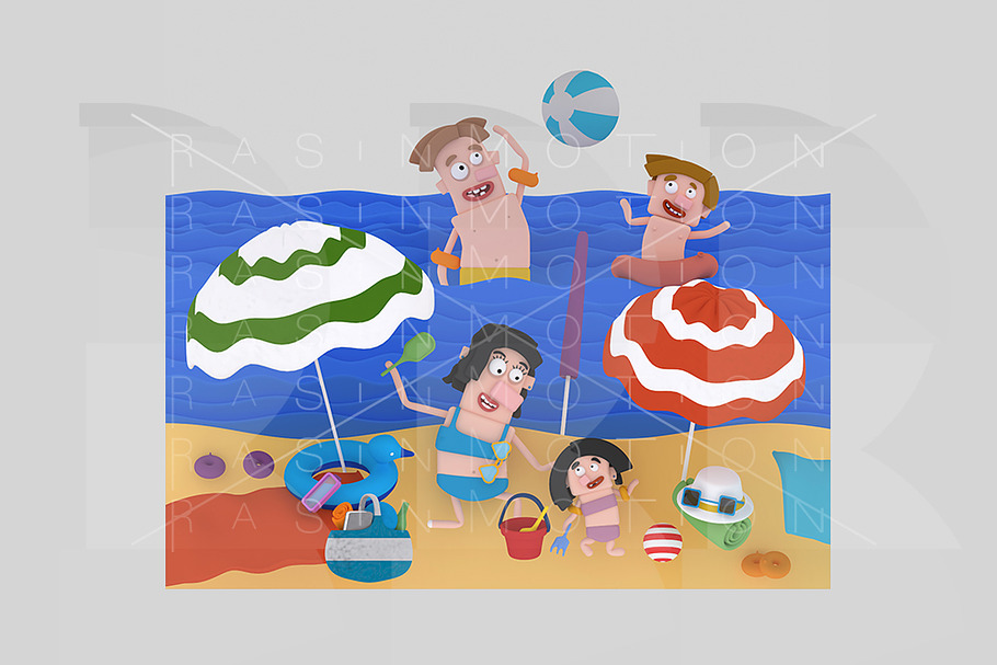 Family enjoying at beach in Illustrations - product preview 8