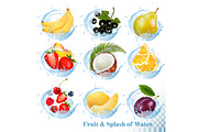 Fruit in a water splash icons.