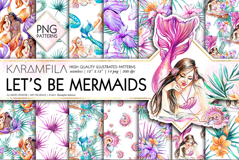Let's Be Mermaids PNG Patterns
