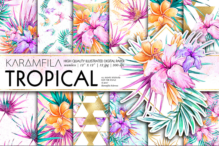 Tropical Flowers Digital Paper Pack