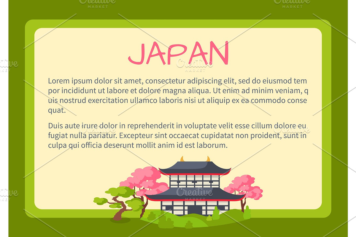 Japan Framed Vector Touristic Banner with Text in Illustrations - product preview 8