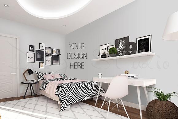 interior Smart PSD, Bedroom photo in Print Mockups - product preview 4