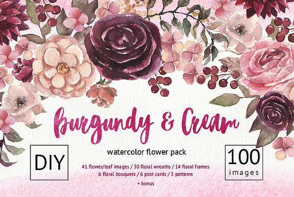 70%OFF Burgundy & Cream Floral Pack in Illustrations - product preview 8