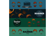 Barber Shop or Hairdresser background set with hairdressing scissors, shaving brush, razor, comb for man salon vector illustration