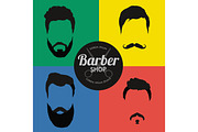 Barber Shop or Hairdresser background set with hairdressing scissors, shaving brush, razor, comb for man salon vector illustration