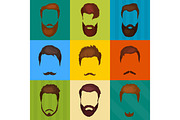 Men cartoon hairstyles with beards and mustache background. Vector illustration  isolated hipsters  icons .
