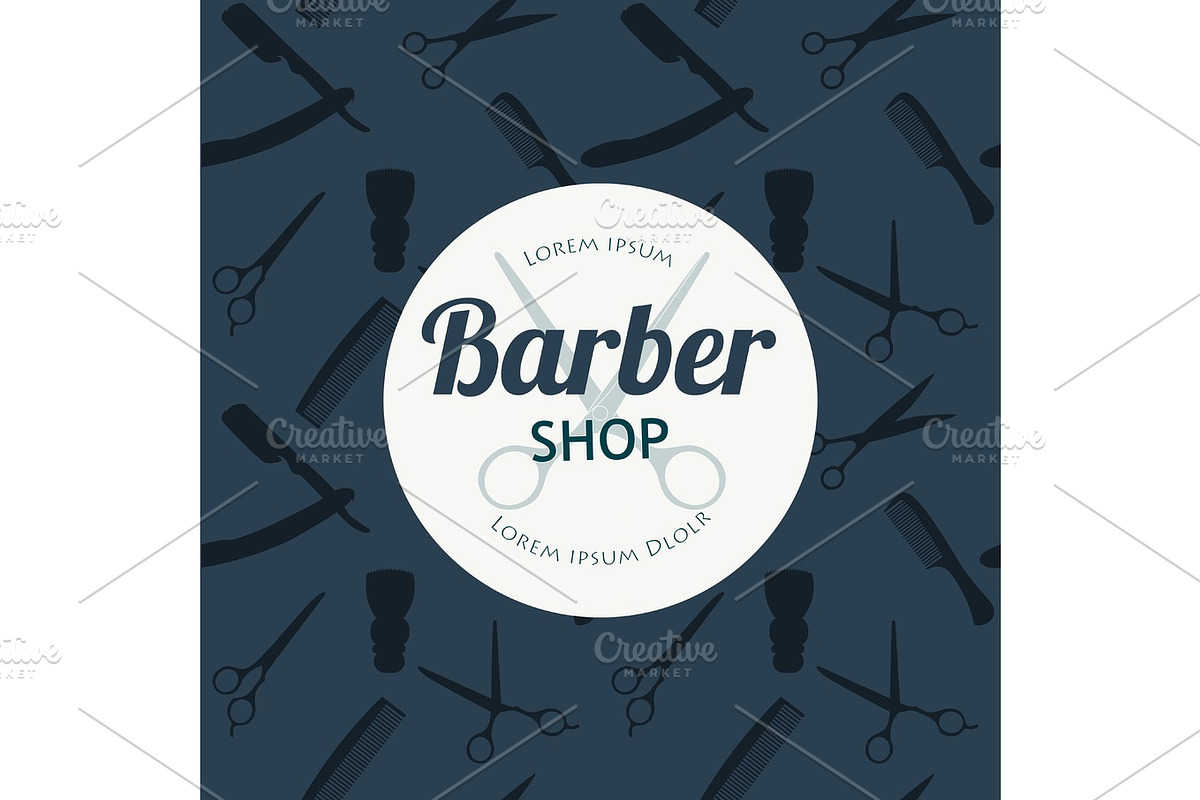 Barber Shop or Hairdresser background set with hairdressing scissors, shaving brush, razor, comb for man salon vector illustration in Textures - product preview 8