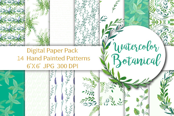 Botanical Watercolor Digital Paper