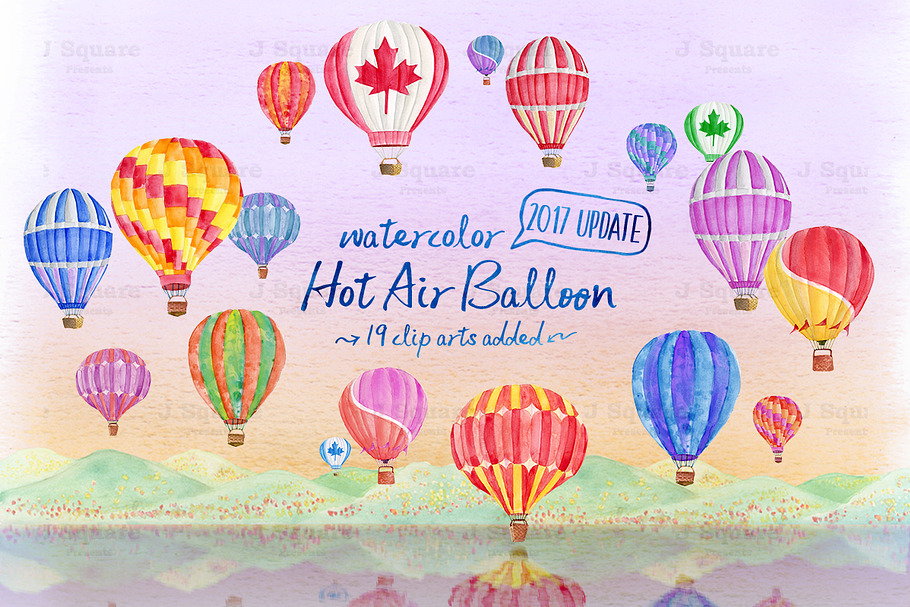 Watercolor Hot Air Balloon Cliparts in Illustrations - product preview 8