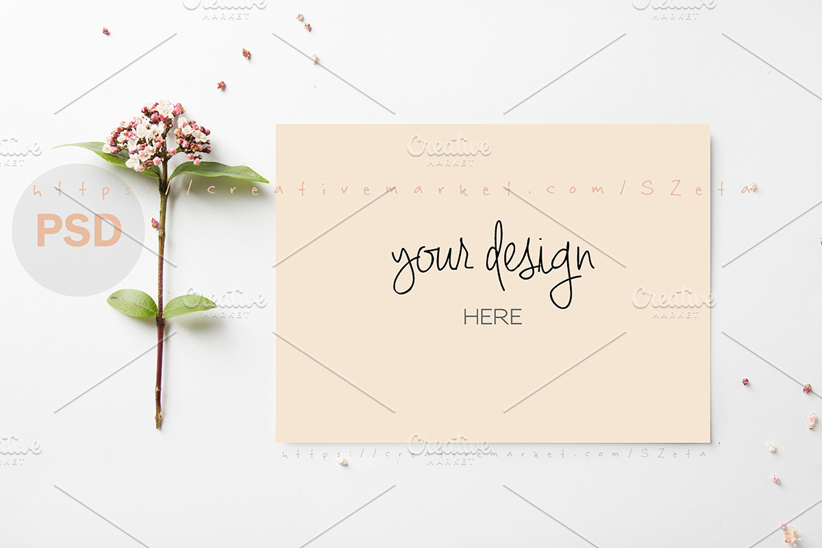 Letter and flowers mockup in Print Mockups - product preview 8