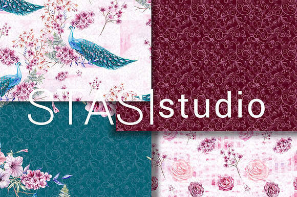 Peacock Watercolor Handpainted Paper in Patterns - product preview 2