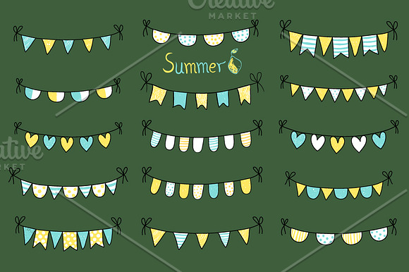 Yellow blue doodle bunting clip art in Illustrations - product preview 1