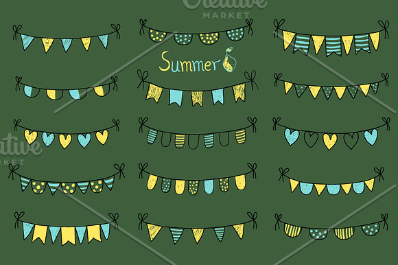 Yellow blue doodle bunting clip art in Illustrations - product preview 2