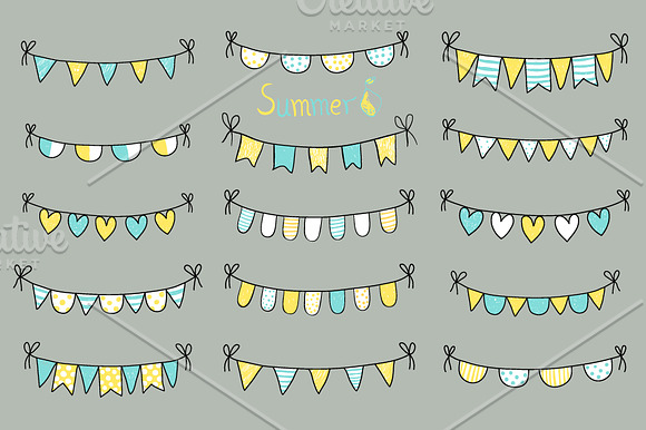 Yellow blue doodle bunting clip art in Illustrations - product preview 3