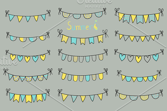 Yellow blue doodle bunting clip art in Illustrations - product preview 4