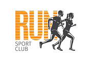 Run Sport Club. Running Man and Woman Logotypes.