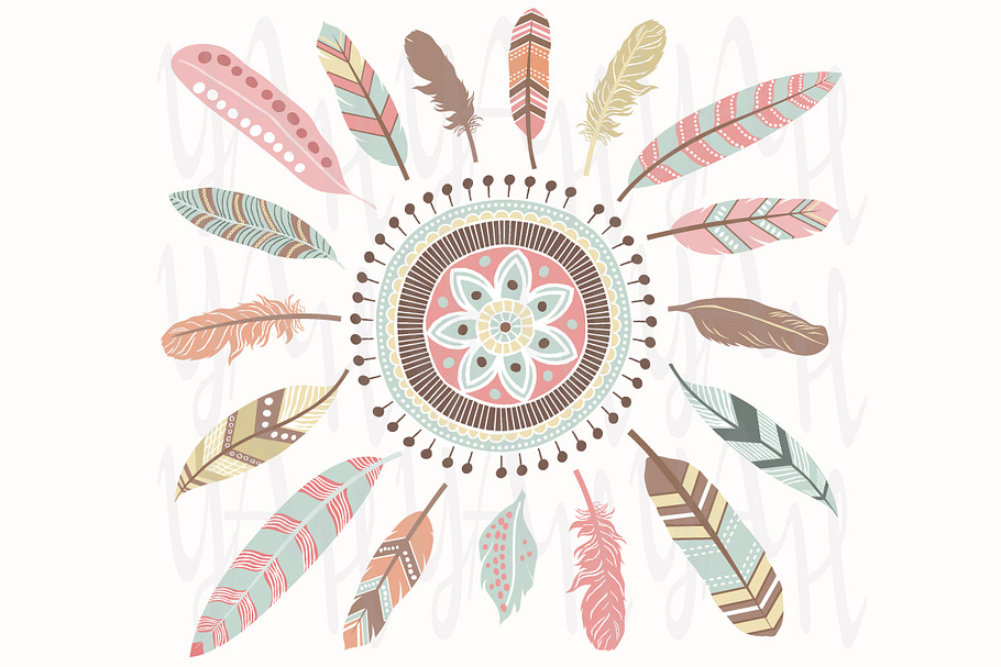 Tribal Feathers Mandala Elements in Illustrations - product preview 8