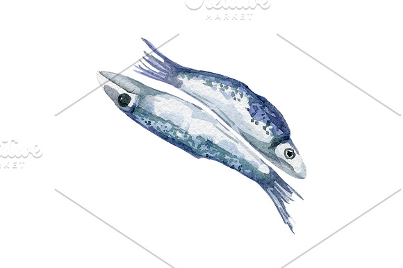 Watercolor seafood set in Illustrations - product preview 4