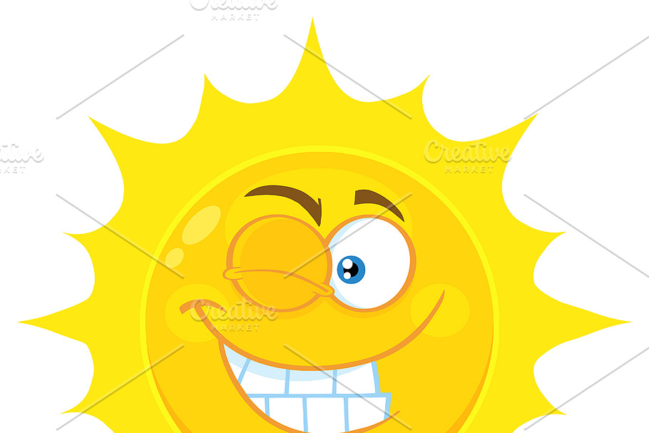 Winking Yellow Sun Character in Illustrations - product preview 8