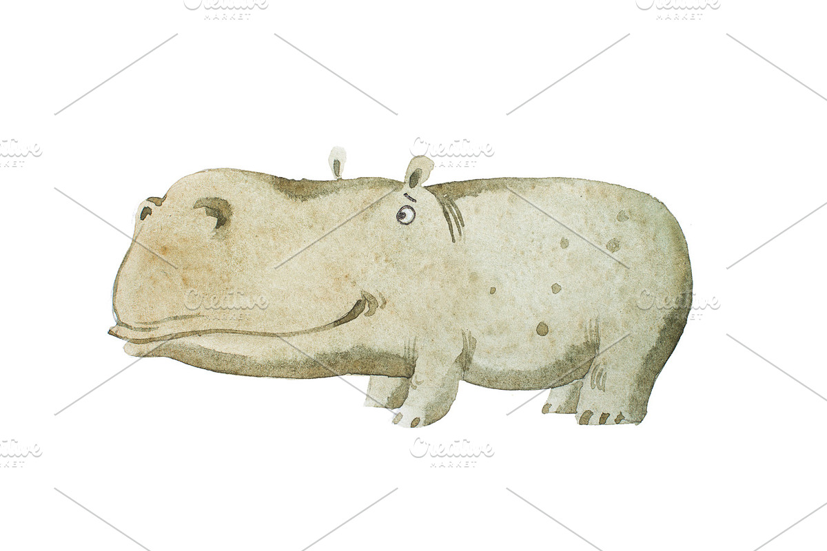 Watercolor kids book Illustration of cute baby hippo hand drawn. in Illustrations - product preview 8
