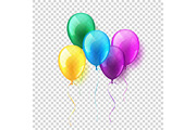 Transparent Isolated Realistic Colorful Glossy Flying Air Balloons set. Birthday party. Ribbon.Celebration. Wedding or Anniversary.Vector Illustration.