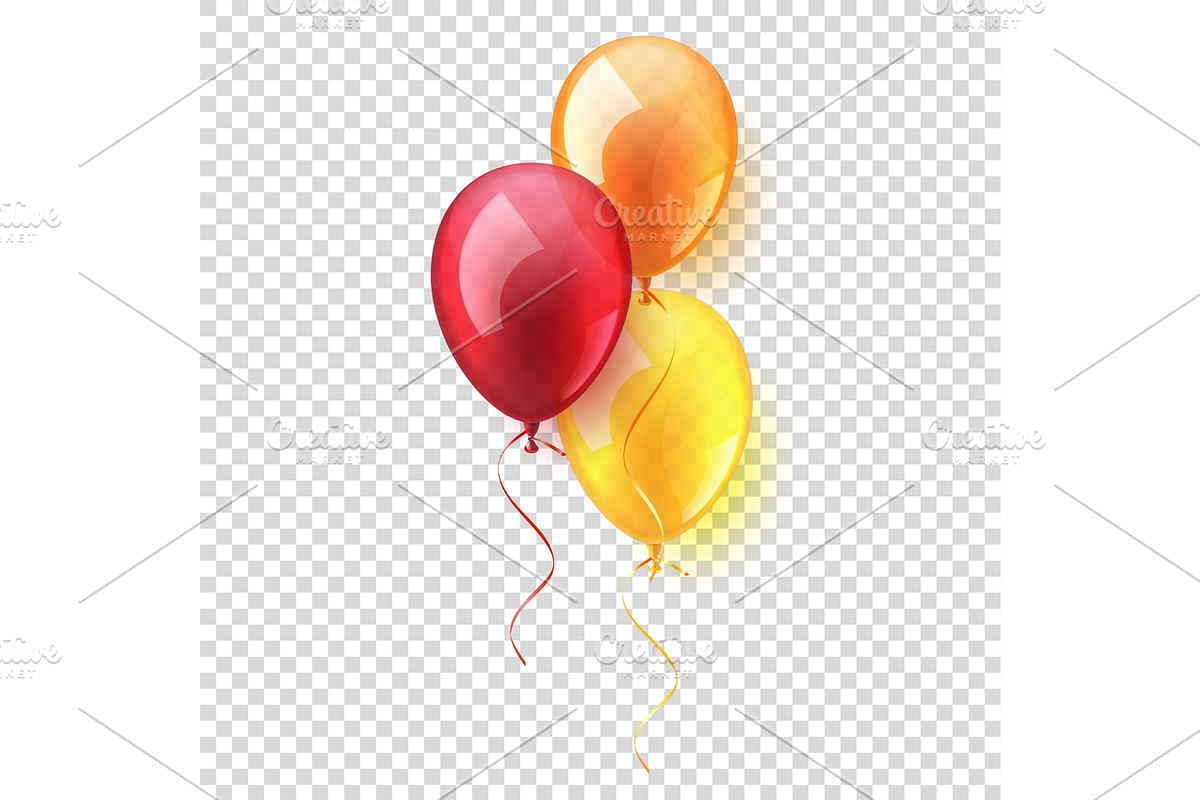 Transparent Isolated Realistic Colorful Glossy Flying Air Balloons set. Birthday party. Ribbon.Celebration. Wedding or Anniversary.Vector Illustration. in Objects - product preview 8