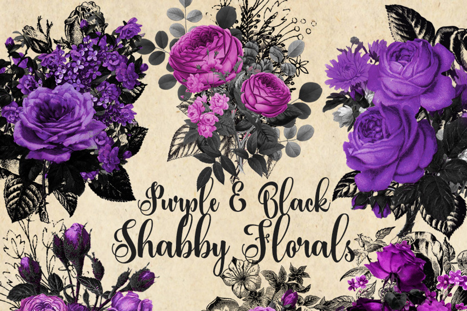 Purple and Black Floral Clipart