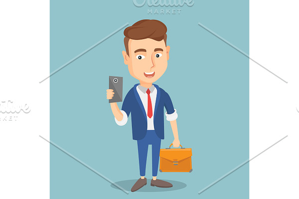 Businessman making selfie vector illustration.